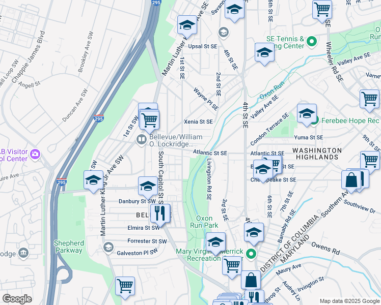 map of restaurants, bars, coffee shops, grocery stores, and more near 101 Independence Avenue Southeast in Washington