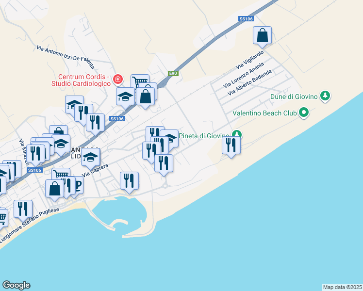 map of restaurants, bars, coffee shops, grocery stores, and more near 6 Via Carlo Pisacane in Provincia di Catanzaro