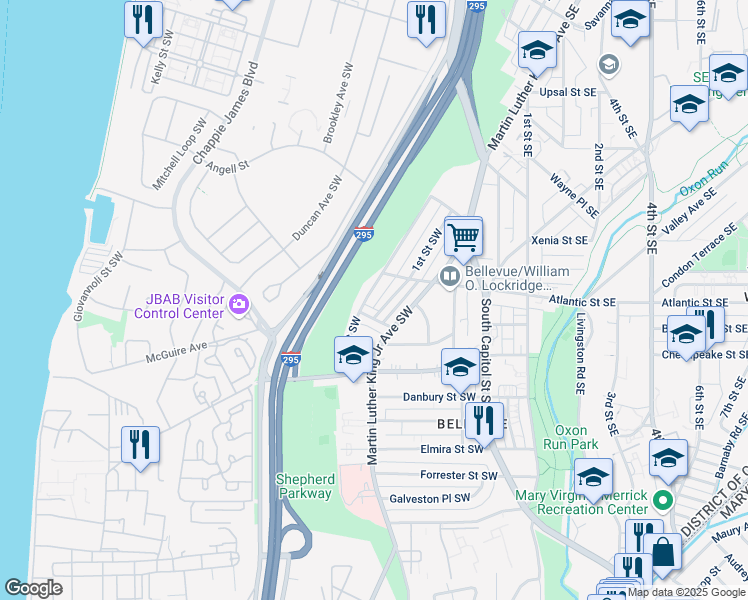 map of restaurants, bars, coffee shops, grocery stores, and more near 101 Independence Avenue Southeast in Washington