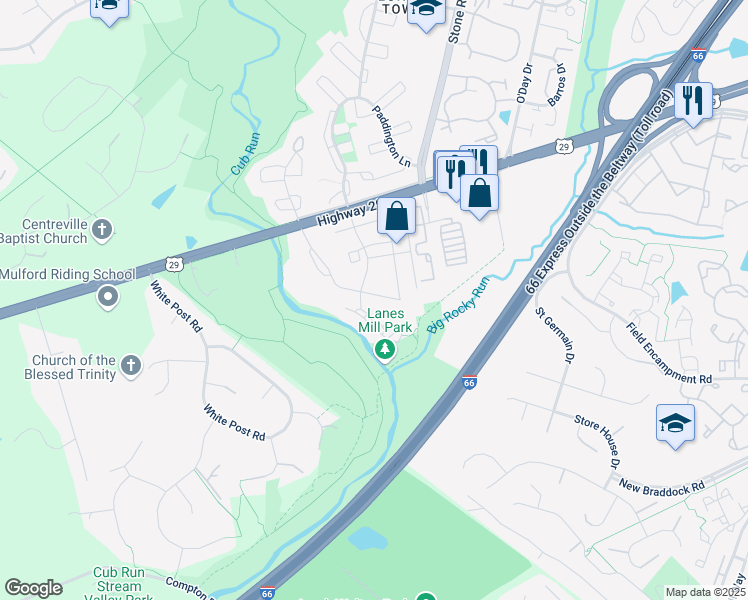 map of restaurants, bars, coffee shops, grocery stores, and more near 14807 Rydell Road in Centreville