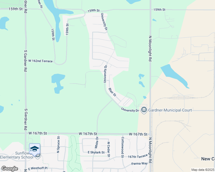 map of restaurants, bars, coffee shops, grocery stores, and more near 16442 Blair Street in Gardner