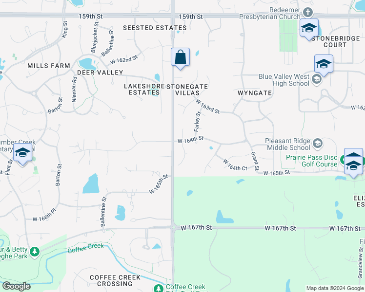 map of restaurants, bars, coffee shops, grocery stores, and more near Perry Street in Overland Park