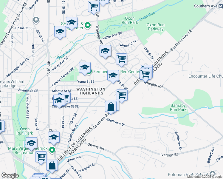 map of restaurants, bars, coffee shops, grocery stores, and more near 860 Marjorie Court Southeast in Washington