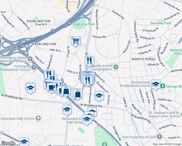 map of restaurants, bars, coffee shops, grocery stores, and more near 1756 Dogwood Drive in Alexandria