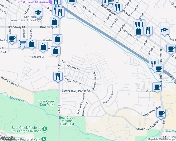 map of restaurants, bars, coffee shops, grocery stores, and more near 1430 Gold Hill Mesa Drive in Colorado Springs