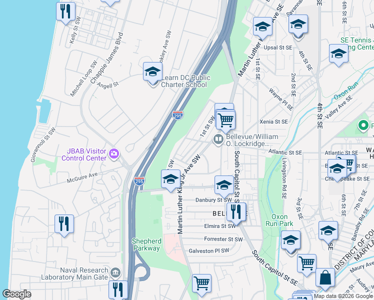 map of restaurants, bars, coffee shops, grocery stores, and more near 101 Independence Avenue Southeast in Washington
