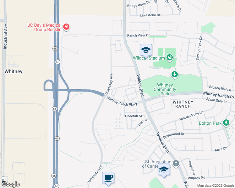 map of restaurants, bars, coffee shops, grocery stores, and more near 1191 Whitney Ranch Parkway in Rocklin