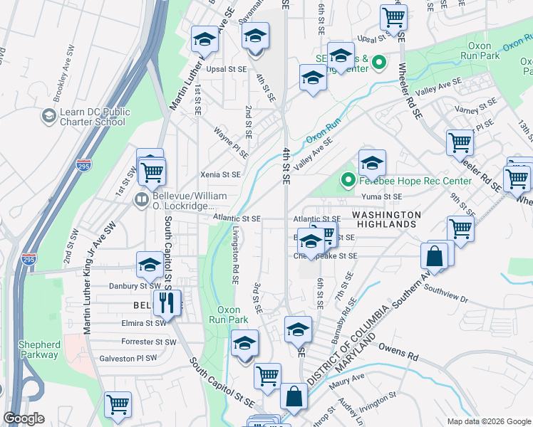 map of restaurants, bars, coffee shops, grocery stores, and more near 101 Independence Avenue Southeast in Washington