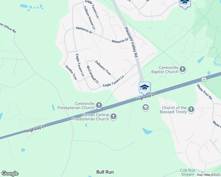 map of restaurants, bars, coffee shops, grocery stores, and more near 15423 Eagle Tavern Lane in Centreville