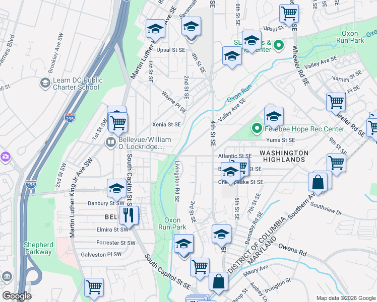 map of restaurants, bars, coffee shops, grocery stores, and more near 101 Independence Avenue Southeast in Washington