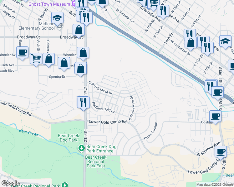 map of restaurants, bars, coffee shops, grocery stores, and more near 1516 Solitaire Street in Colorado Springs