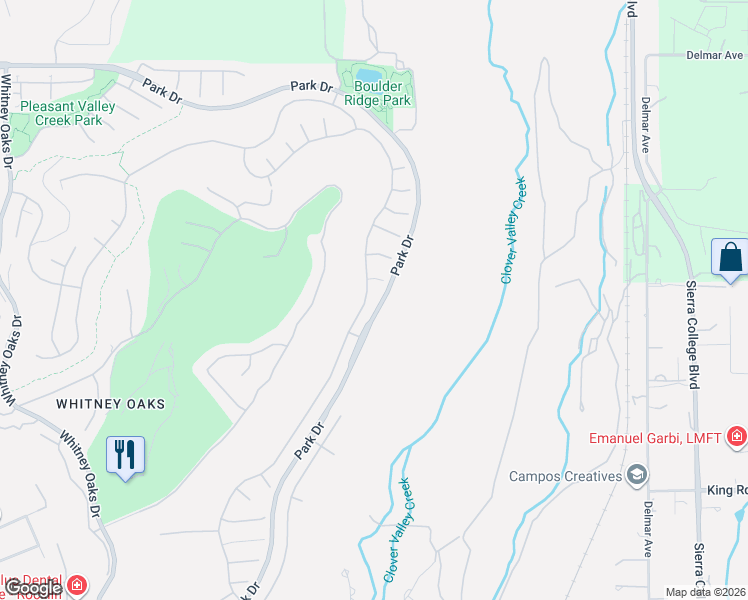 map of restaurants, bars, coffee shops, grocery stores, and more near 2811 Winchester Court in Rocklin