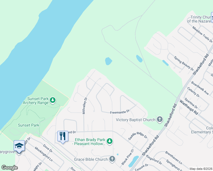 map of restaurants, bars, coffee shops, grocery stores, and more near 2285 Central Parkway in Florissant