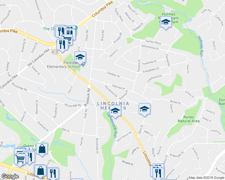 map of restaurants, bars, coffee shops, grocery stores, and more near 6348 Parramore Drive in Alexandria