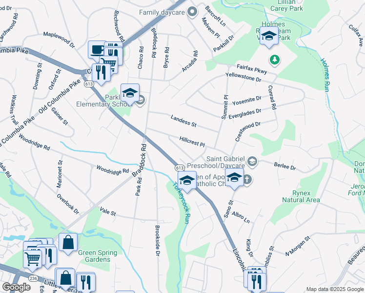 map of restaurants, bars, coffee shops, grocery stores, and more near 6348 Parramore Drive in Alexandria