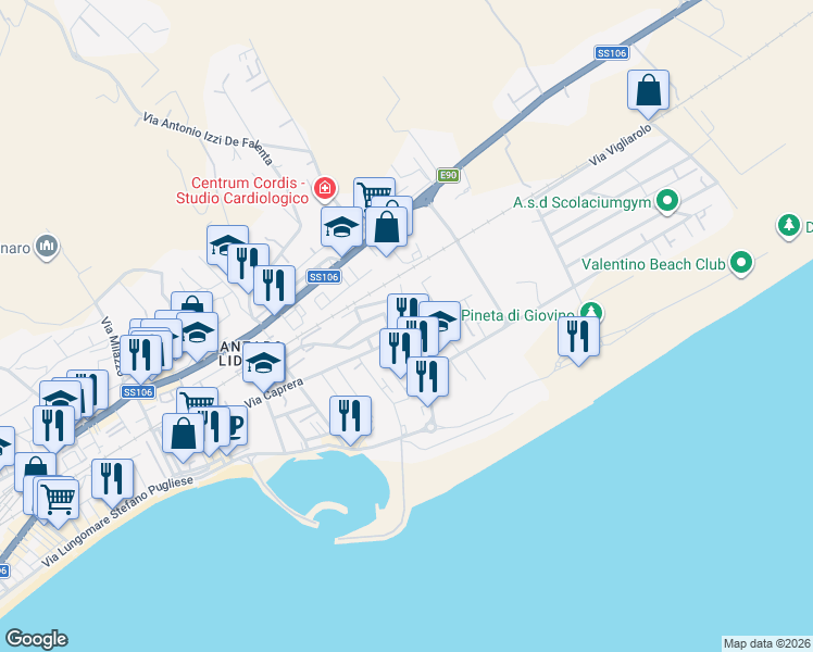 map of restaurants, bars, coffee shops, grocery stores, and more near 5 Via Sant'Elena in Catanzaro