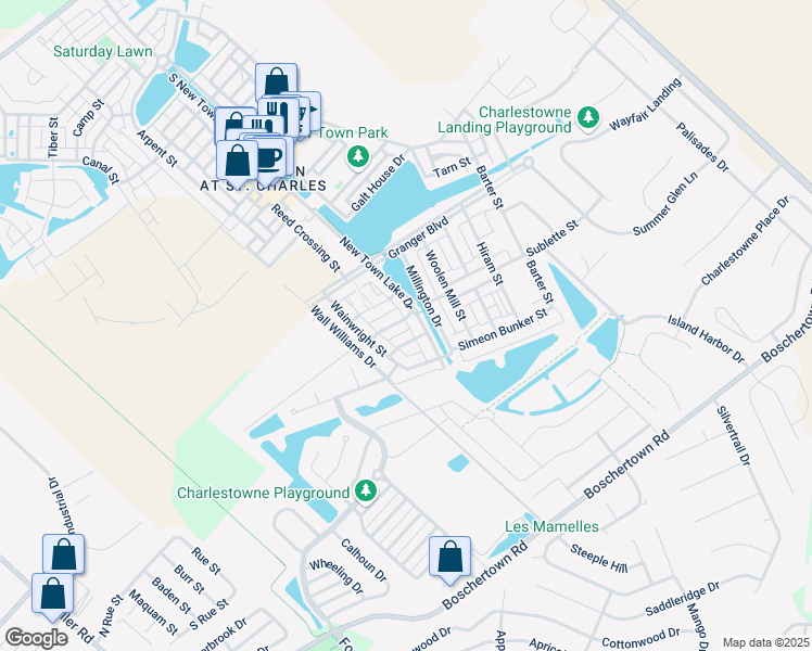 map of restaurants, bars, coffee shops, grocery stores, and more near 3441 Mackey Wherry Street in Saint Charles