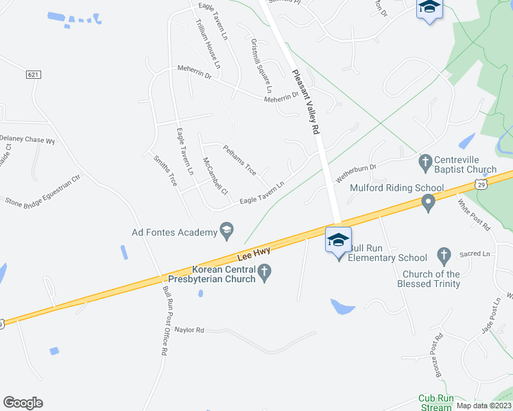 map of restaurants, bars, coffee shops, grocery stores, and more near 15423 Eagle Tavern Lane in Centreville