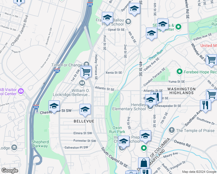 map of restaurants, bars, coffee shops, grocery stores, and more near 101 Independence Avenue Southeast in Washington