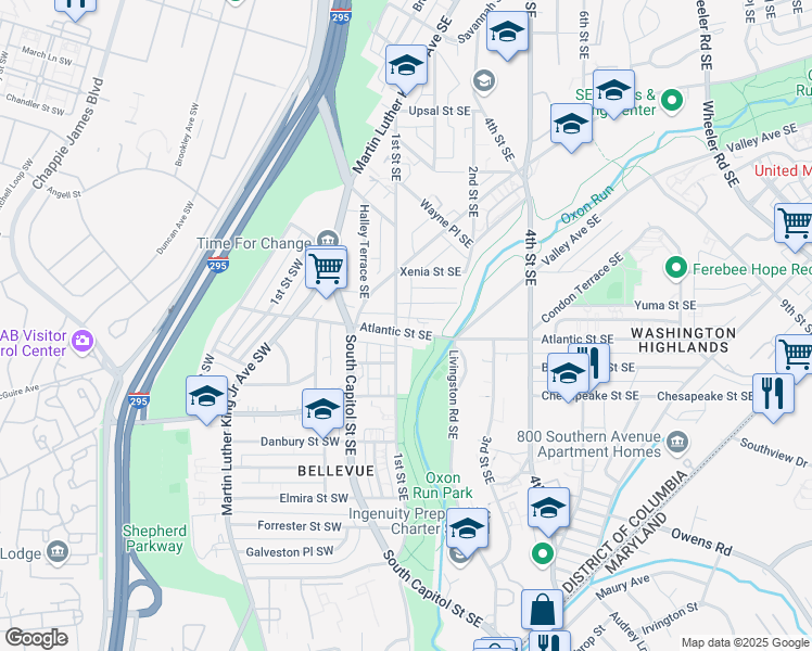 map of restaurants, bars, coffee shops, grocery stores, and more near 101 Independence Avenue Southeast in Washington