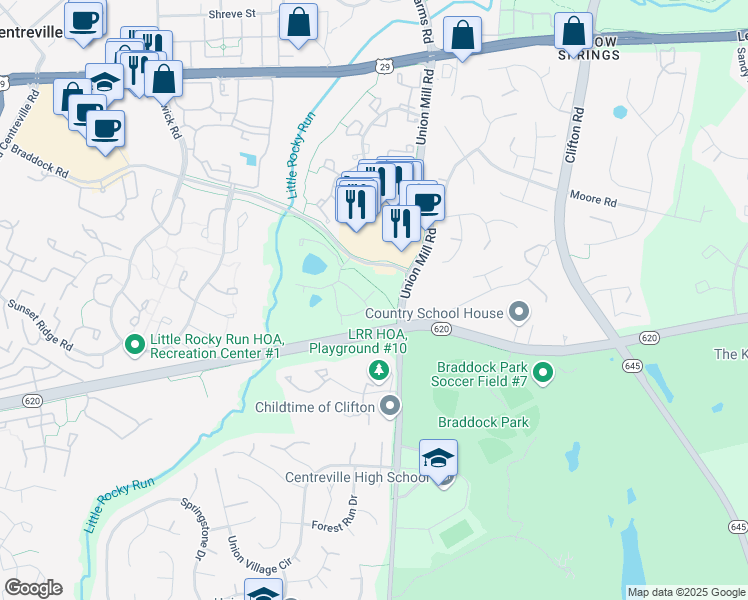 map of restaurants, bars, coffee shops, grocery stores, and more near 13573 Orchard Drive in Clifton