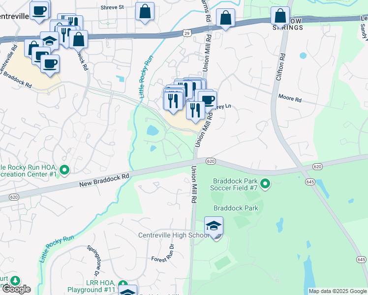 map of restaurants, bars, coffee shops, grocery stores, and more near 13573 Orchard Drive in Clifton