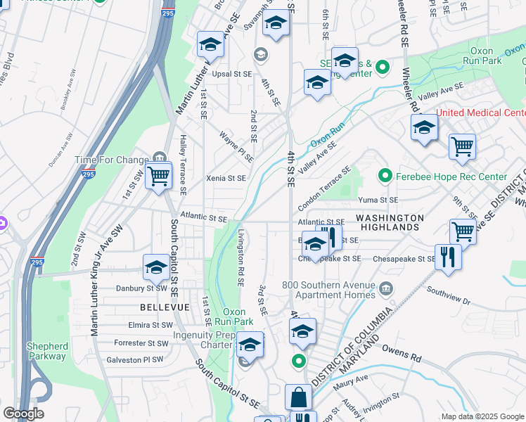 map of restaurants, bars, coffee shops, grocery stores, and more near 219 Valley Avenue Southeast in Washington