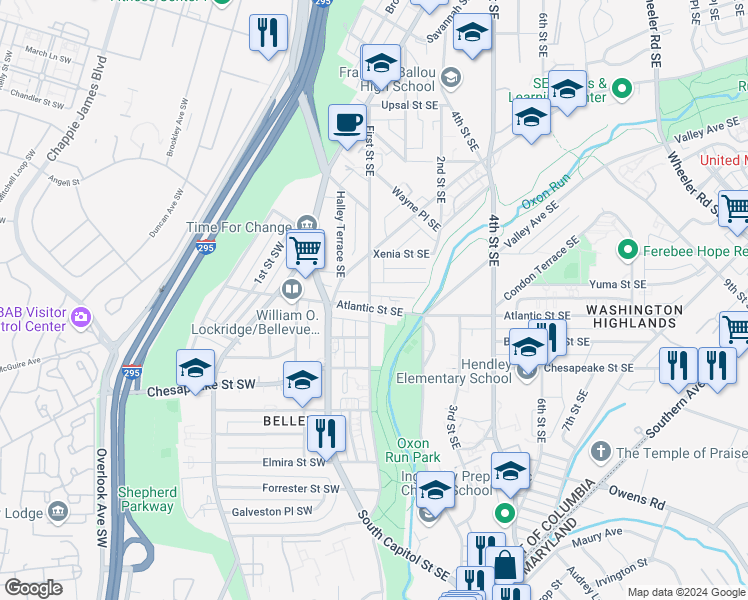 map of restaurants, bars, coffee shops, grocery stores, and more near 101 Independence Avenue Southeast in Washington