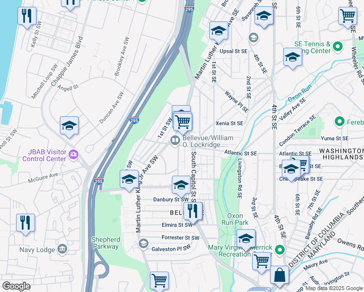 map of restaurants, bars, coffee shops, grocery stores, and more near 101 Independence Avenue Southeast in Washington