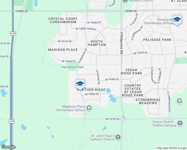 map of restaurants, bars, coffee shops, grocery stores, and more near 18702 West 163rd Terrace in Olathe