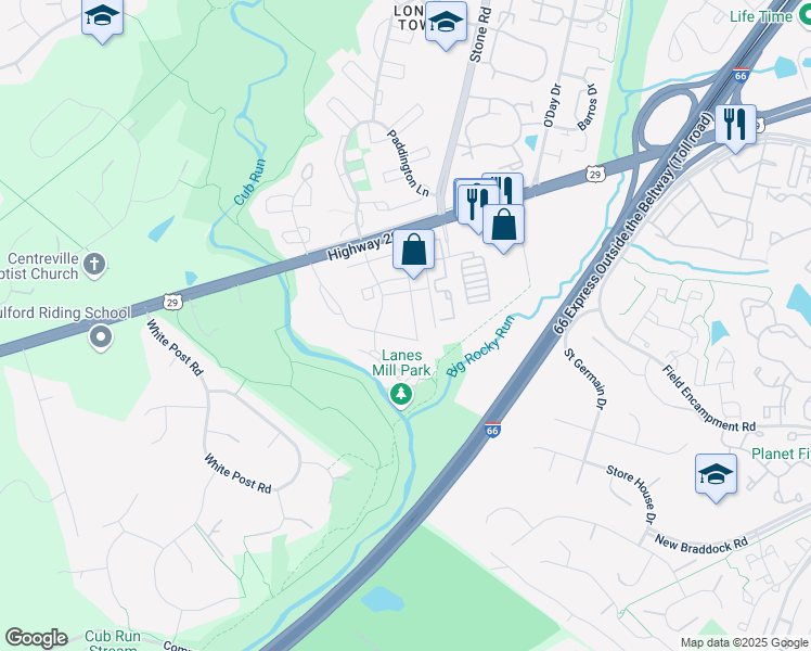 map of restaurants, bars, coffee shops, grocery stores, and more near 14802 Rydell Road in Centreville