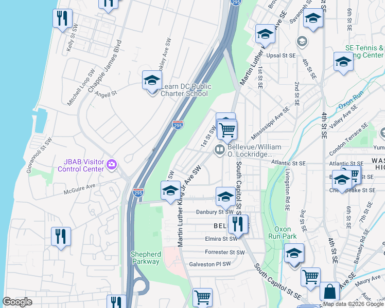 map of restaurants, bars, coffee shops, grocery stores, and more near 101 Independence Avenue Southeast in Washington