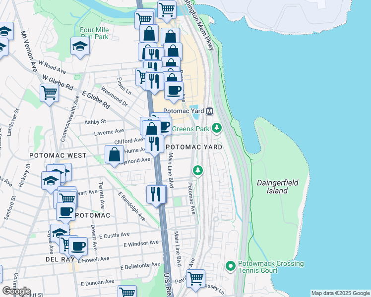 map of restaurants, bars, coffee shops, grocery stores, and more near 101 Independence Avenue Southeast in Washington