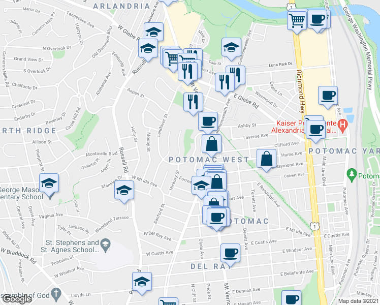 map of restaurants, bars, coffee shops, grocery stores, and more near 101 Independence Avenue Southeast in Washington