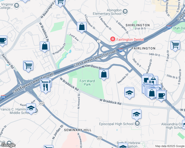 map of restaurants, bars, coffee shops, grocery stores, and more near 4301 West Braddock Road in Alexandria
