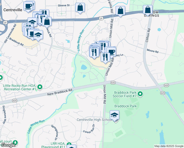 map of restaurants, bars, coffee shops, grocery stores, and more near 13542 Orchard Drive in Clifton