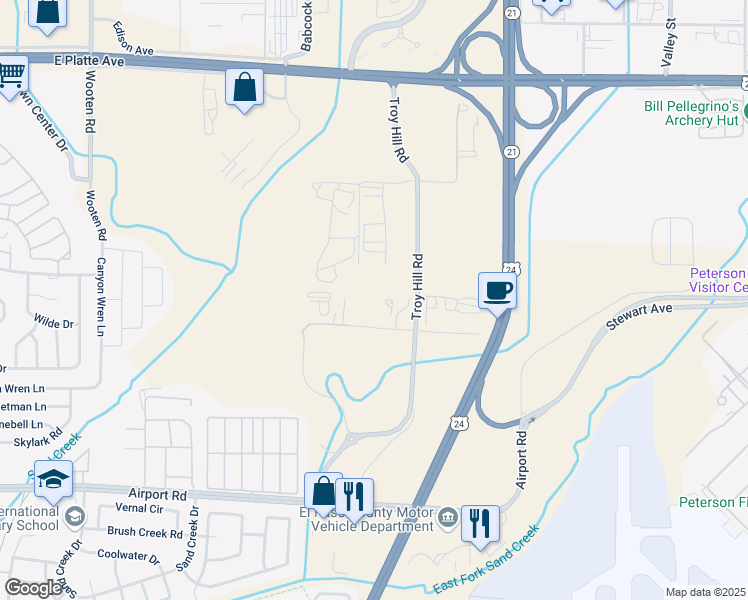 map of restaurants, bars, coffee shops, grocery stores, and more near 5618 East Pikes Peak Avenue in Colorado Springs