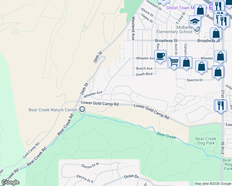 map of restaurants, bars, coffee shops, grocery stores, and more near 2623 Patriot Heights in Colorado Springs