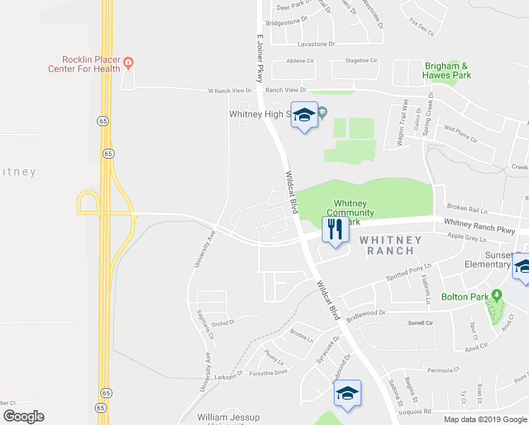 map of restaurants, bars, coffee shops, grocery stores, and more near 1140 Whitney Ranch Parkway in Rocklin