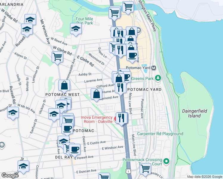 map of restaurants, bars, coffee shops, grocery stores, and more near 101 Independence Avenue Southeast in Washington
