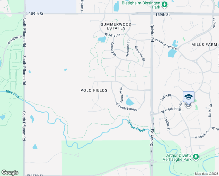 map of restaurants, bars, coffee shops, grocery stores, and more near 12334 West 164th Terrace in Overland Park