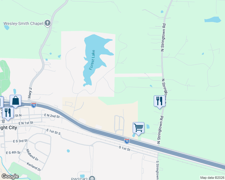 map of restaurants, bars, coffee shops, grocery stores, and more near 11 Forest Lake Drive in Wright City