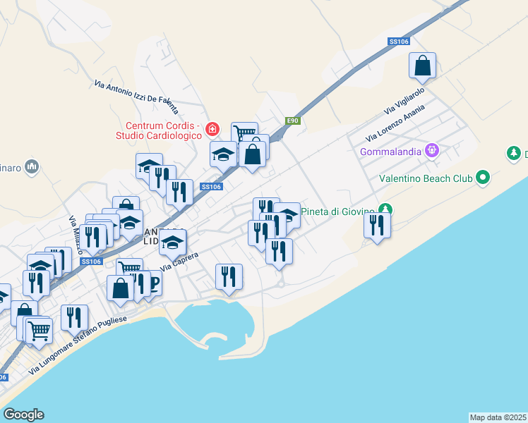 map of restaurants, bars, coffee shops, grocery stores, and more near 5 Via Sant'Elena in Catanzaro