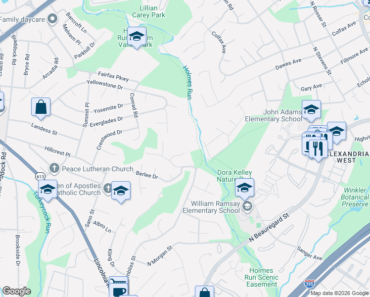 map of restaurants, bars, coffee shops, grocery stores, and more near 4202 Stanby Court in Alexandria