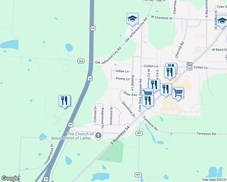 map of restaurants, bars, coffee shops, grocery stores, and more near 920-930 Dixie Ave in Fulton