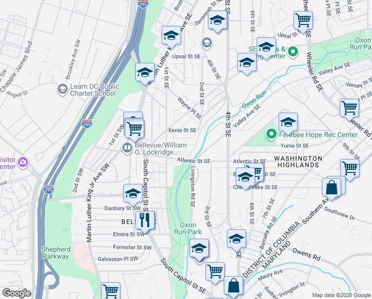 map of restaurants, bars, coffee shops, grocery stores, and more near 101 Independence Avenue Southeast in Washington