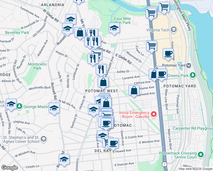 map of restaurants, bars, coffee shops, grocery stores, and more near 101 Independence Avenue Southeast in Washington