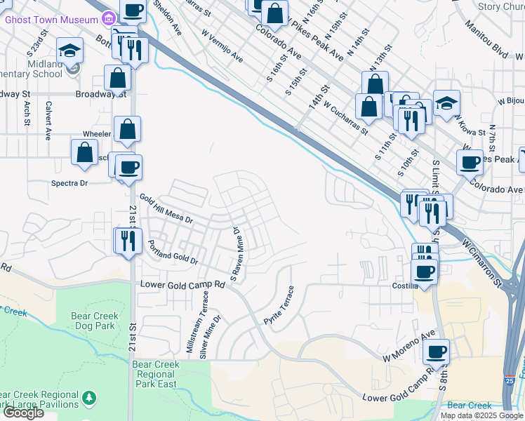 map of restaurants, bars, coffee shops, grocery stores, and more near 1197 Solitaire Street in Colorado Springs