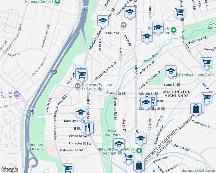 map of restaurants, bars, coffee shops, grocery stores, and more near 101 Independence Avenue Southeast in Washington