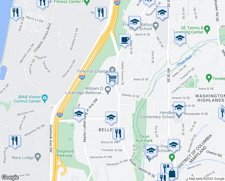 map of restaurants, bars, coffee shops, grocery stores, and more near 101 Independence Avenue Southeast in Washington